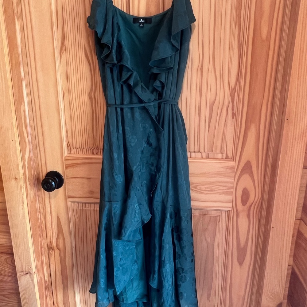 Lulu's Teal Ruffle Wrap Midi Dress